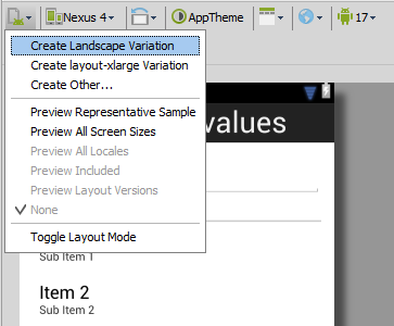 Configuration menu for other orientations and sizes Configuration menu for other orientations and sizes