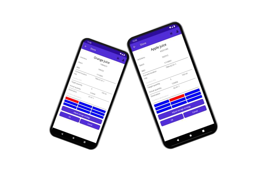 Screenshot der dsp Lagerlogistik-App, der die Warenübersicht zeigt.