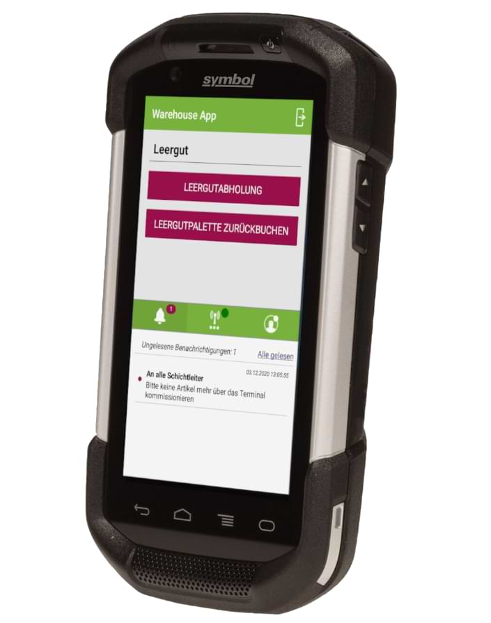 Screenshot of the flaschenpost picking app on a Symbol device