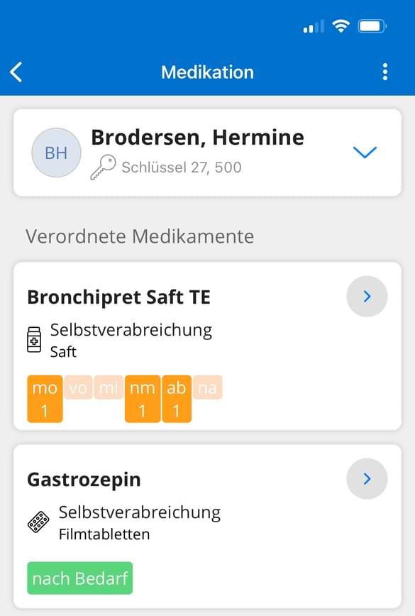 Darstellung der Patientenmedikationen als Liste